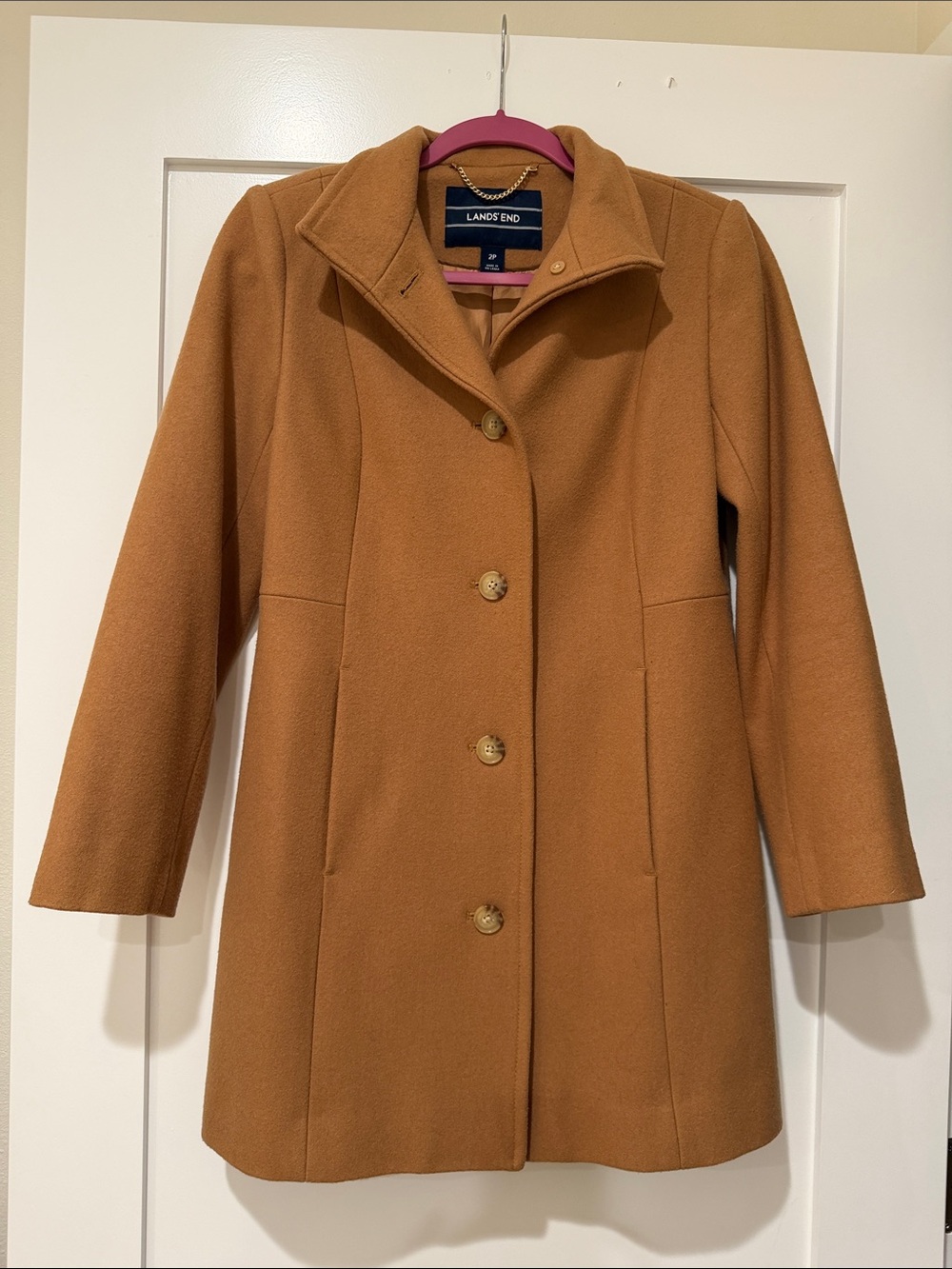 Lands' End Women's Camel-Colored Wool Blend Pea Coat